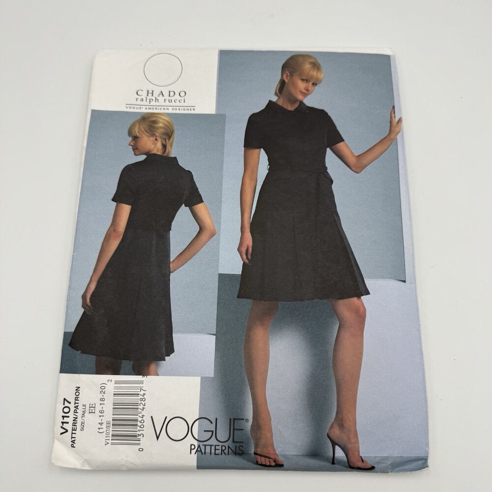 Vogue V1107 CHADO Ralph Rucci Size 14 16 18 20 Dress Short sleeve Uncut USA 2009